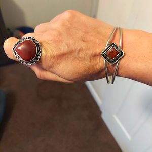Red Jasper ring and cuff bracelet set